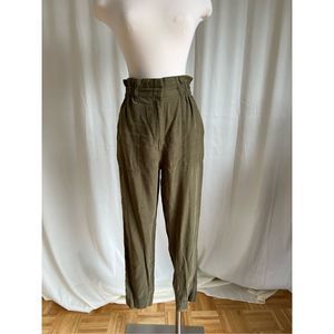 H&M Women's Olive Green Ankle Length  Paperbag Trouser Taper Pants Size 6